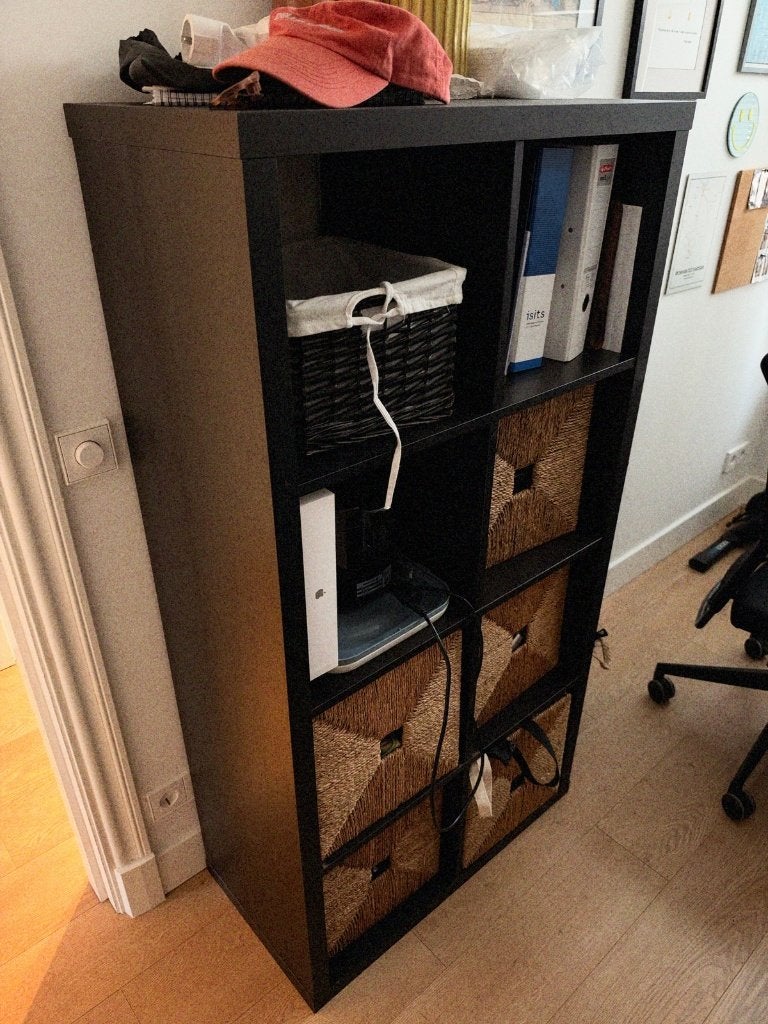 IKEA Kallax kast zwartbruin incl. manden, Ophalen, Gebruikt, 100 tot 150 cm, 50 tot 100 cm