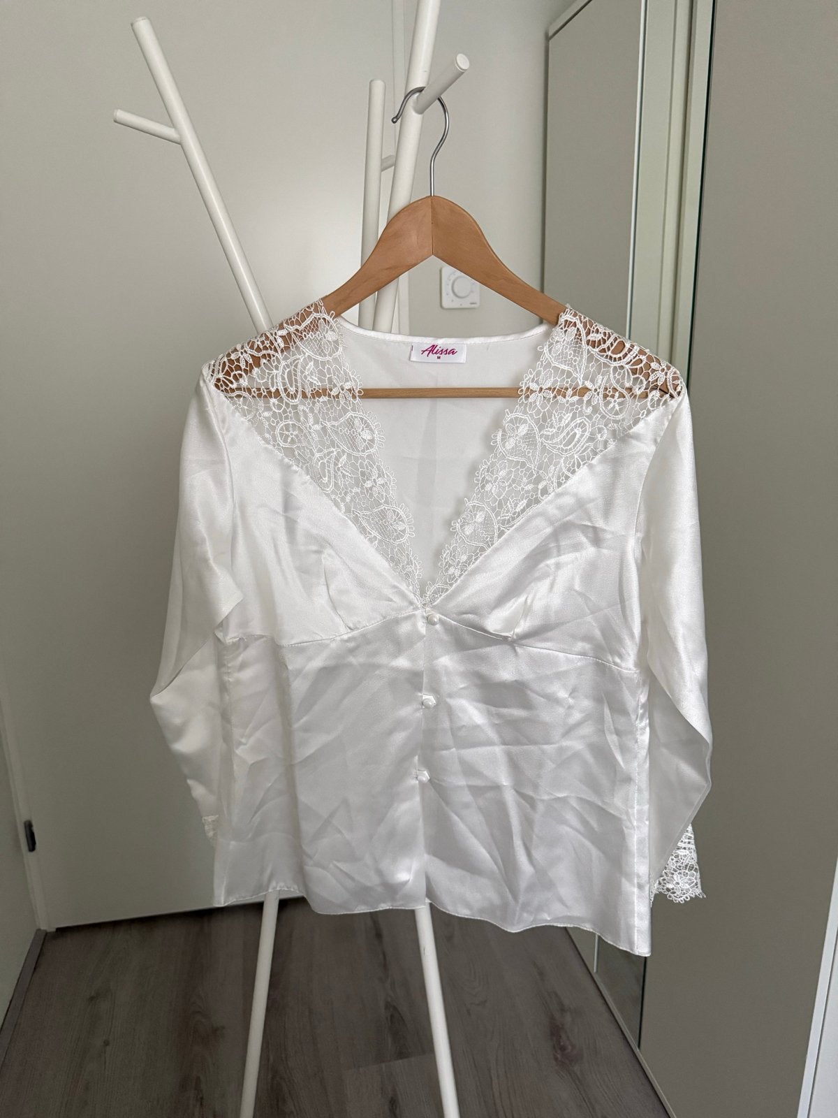 Luxe satijnen nachtkleding set met kant - Wit, Ophalen, Wit, Nachtkleding