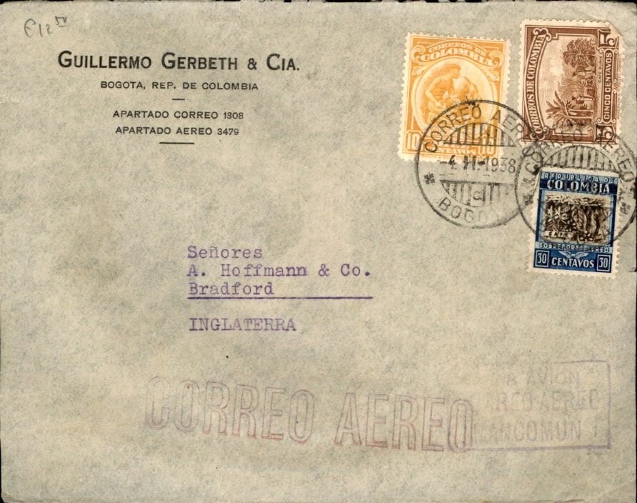 Colombia - Engeland - Luchtpost - 1938, Verzenden, Envelop