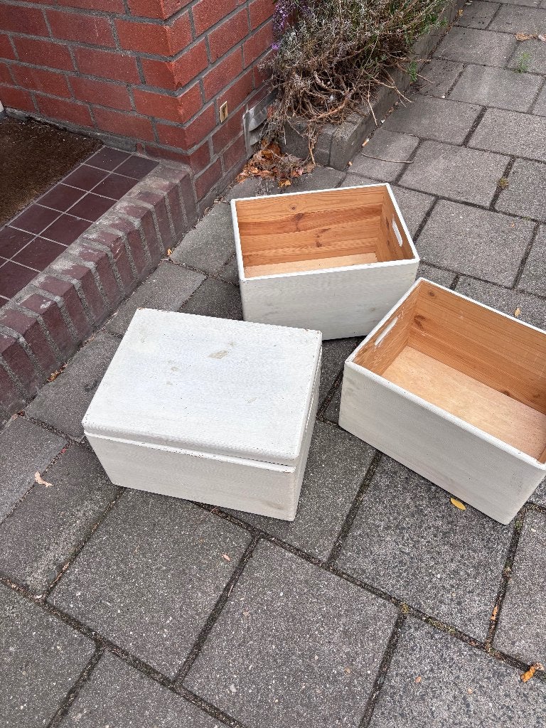 3  vintage opberg dozen boxen hout met deksel, stapelbaar, Doe-het-zelf en Verbouw, Kratten en Dozen, Ophalen, Gebruikt, Minder dan 50 cm