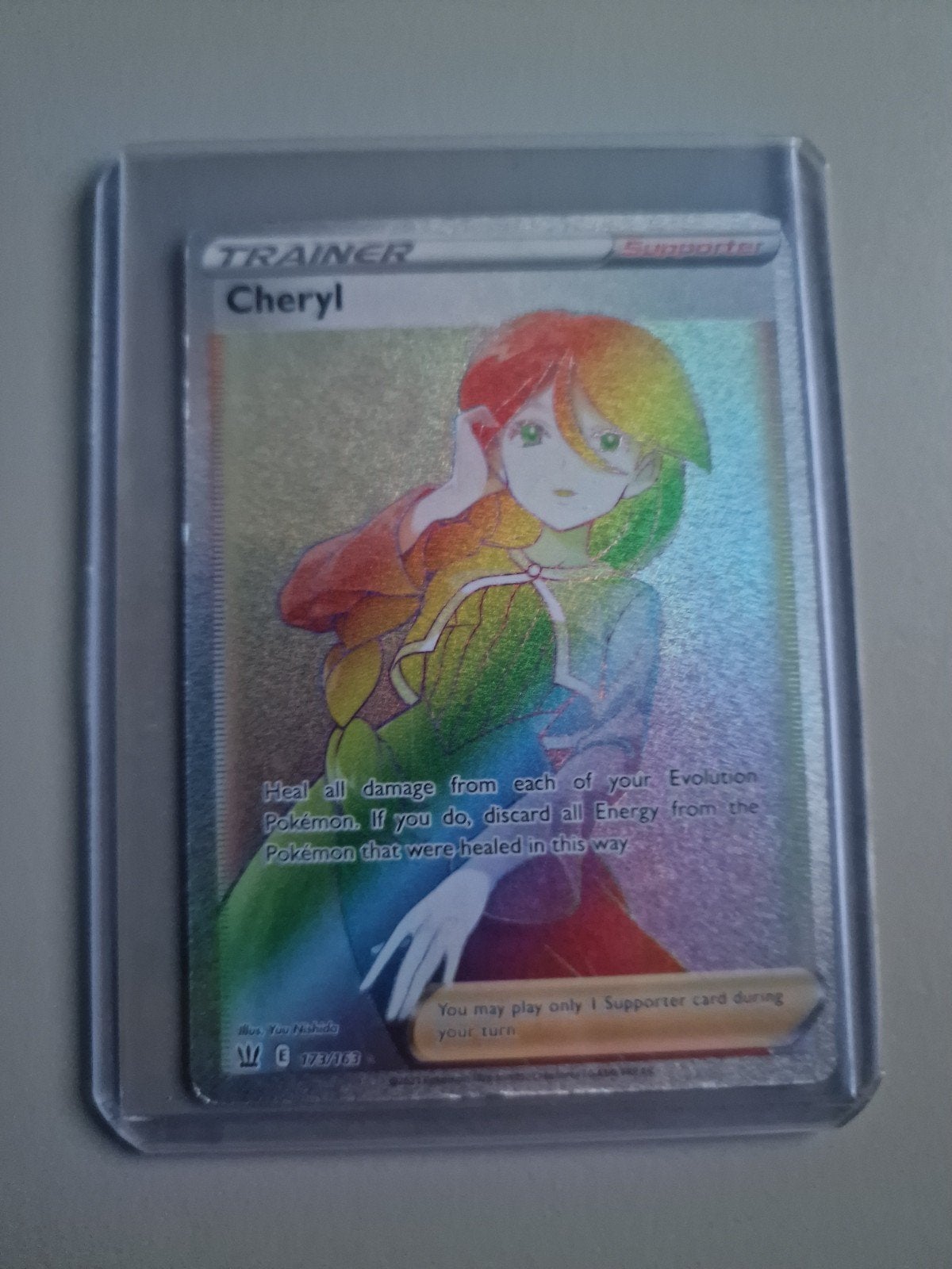 Pokémon TCG: Full Art Supporter Cheryl (Rainbow Rare), Ophalen, Zo goed als nieuw, Losse kaart, Foil