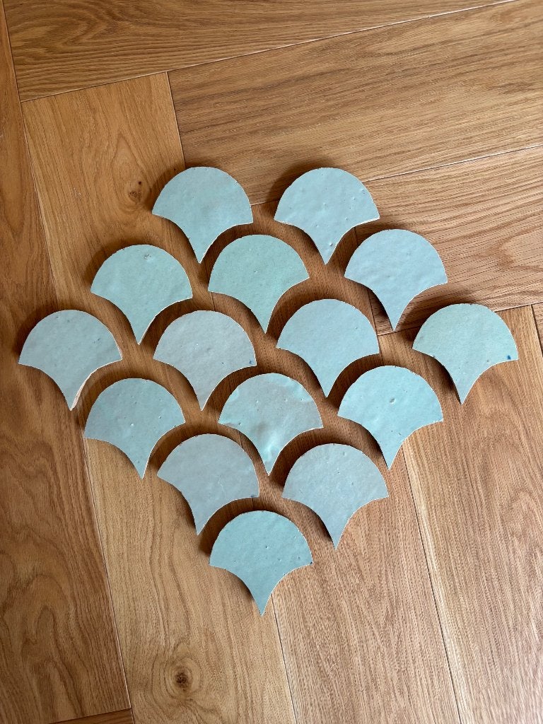 Zelliges 10x10cm Vert Clair Poisson Echelles Designtegels, Doe-het-zelf en Verbouw, Overige materialen, Wandtegels, Nieuw, Minder dan 20 cm