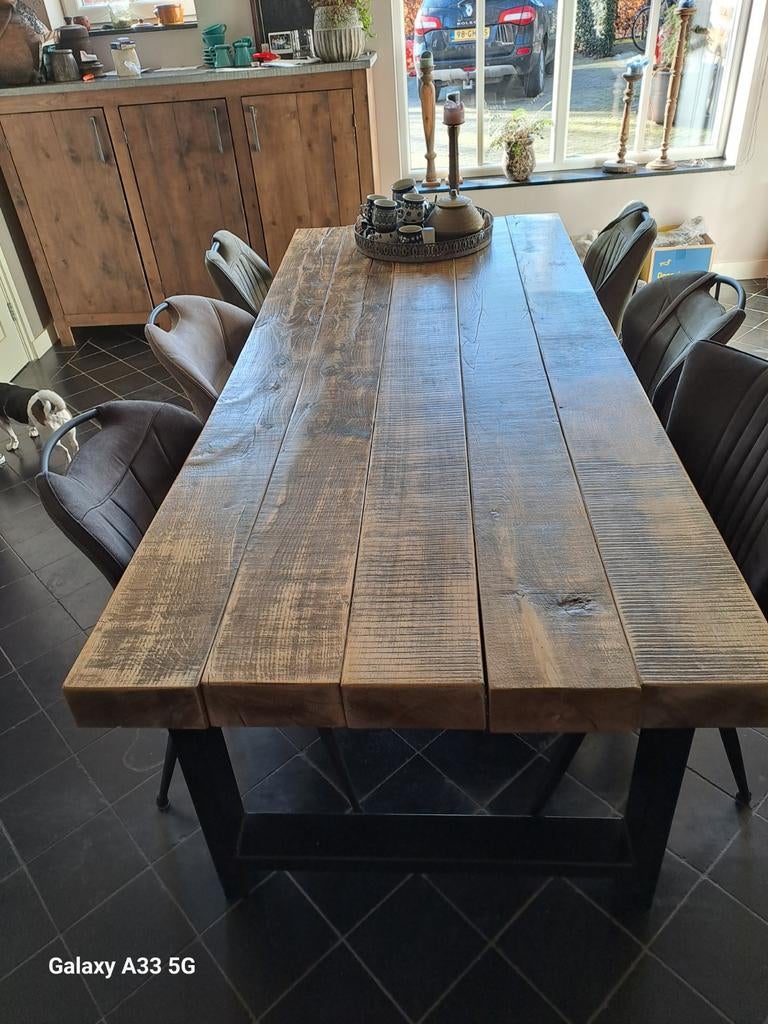 Landelijke eettafel eiken, Ophalen, Rechthoekig, 200 cm of meer, 50 tot 100 cm