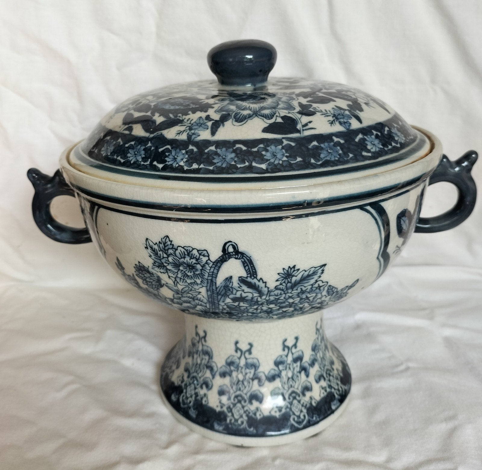 Prachtige,Delfts blauwe terrine op voet, Antiek en Kunst, Ophalen of Verzenden