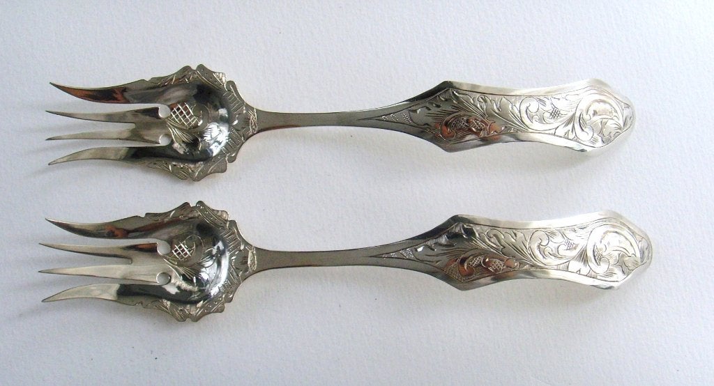 Set van twee Dutch zilveren vleesvorkjes, ca 1849, Antiek en Kunst, Ophalen of Verzenden, Zilver