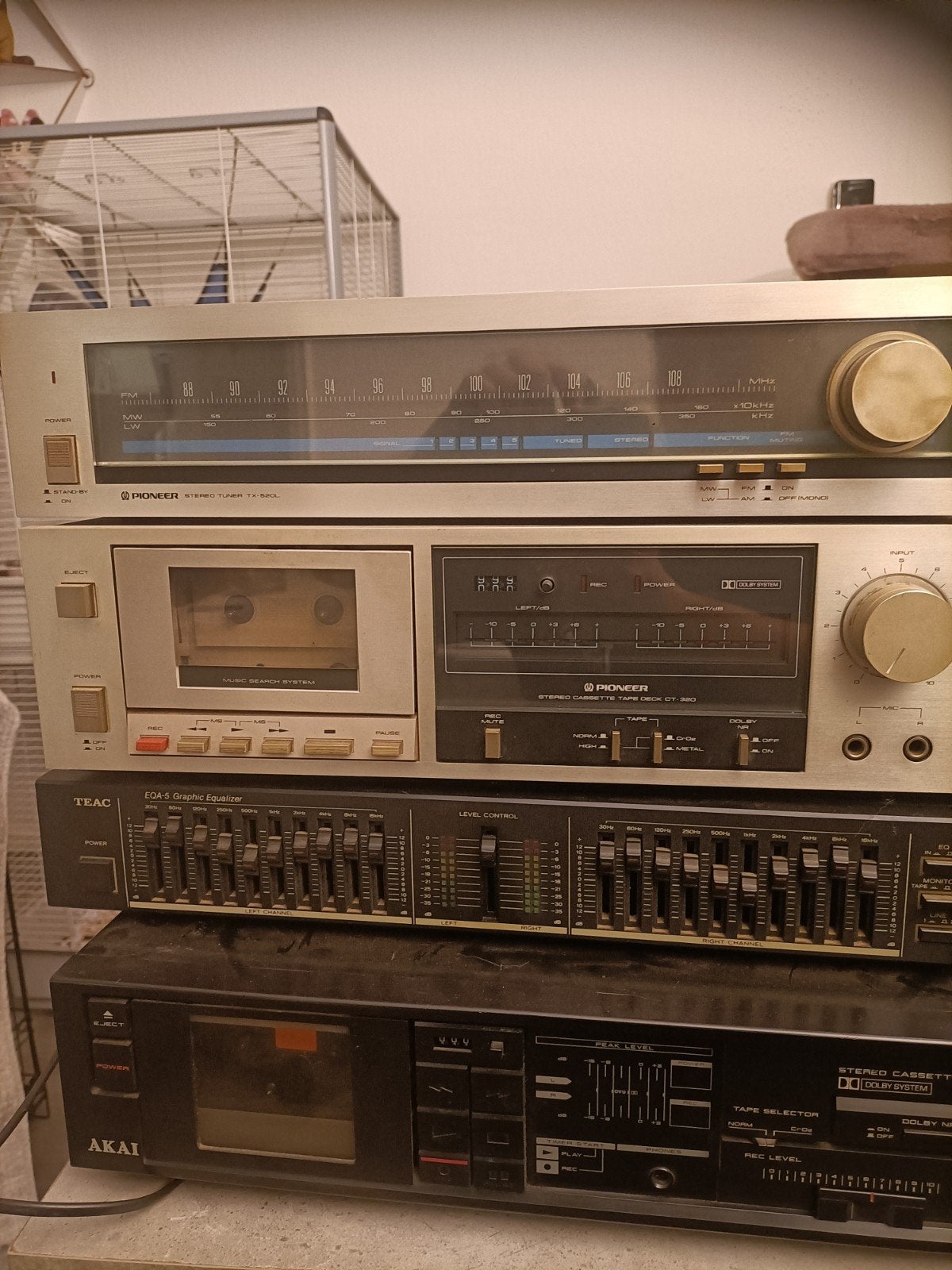 Goedwerkende vintage stereo set met tuner, cassettedeck,, Tuner of Radio, Gebruikt, Pioneer, Losse componenten