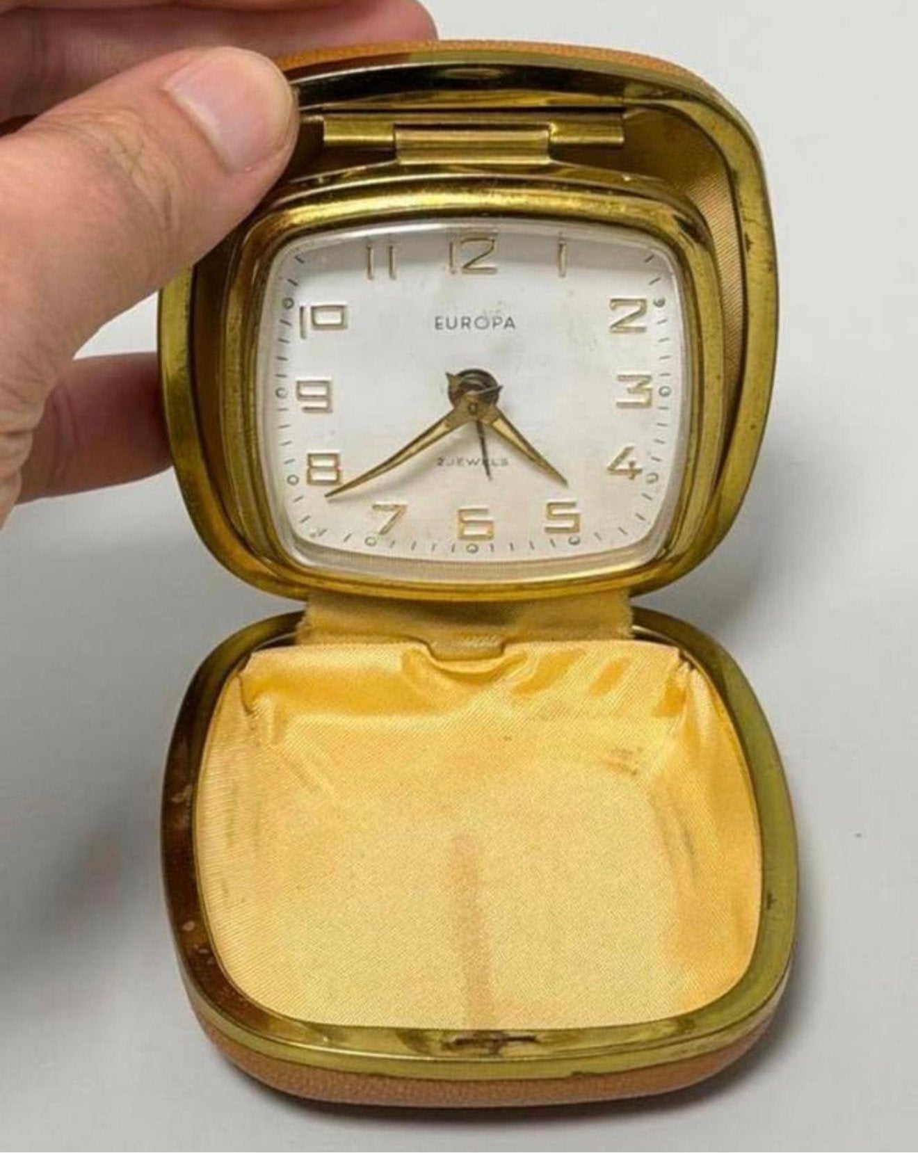 Vintage antiek 1960 Europa 2Jewels reiswekker klok klap-etui, Ophalen of Verzenden