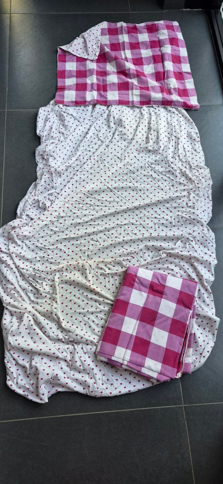 Dekbedovertrek roze ruit met hartjes voor kinderbed, Gebruikt, Meisje, Dekbedovertrek, Ophalen of Verzenden