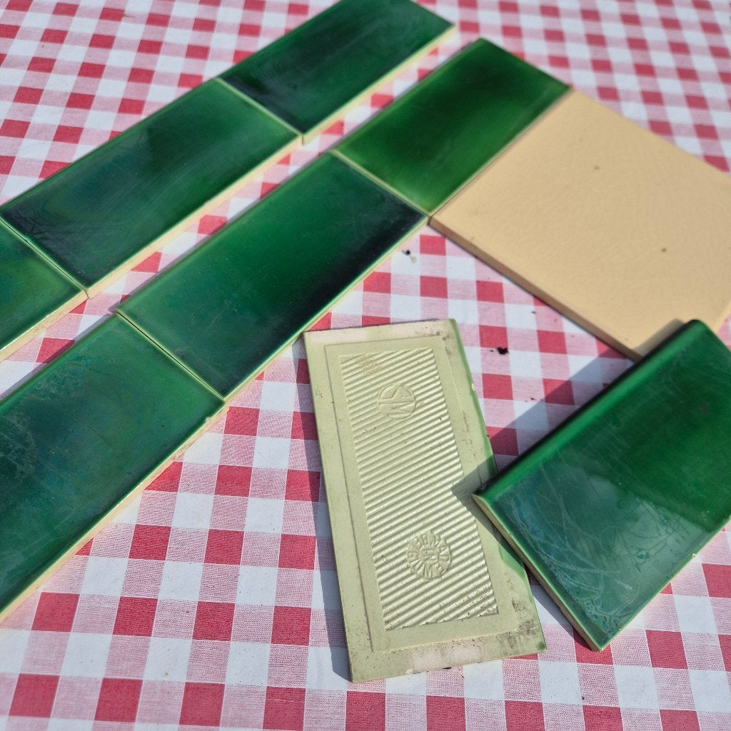 3 tinten groen, randtegels met afgeronde bovenzijde 15x7,5cm