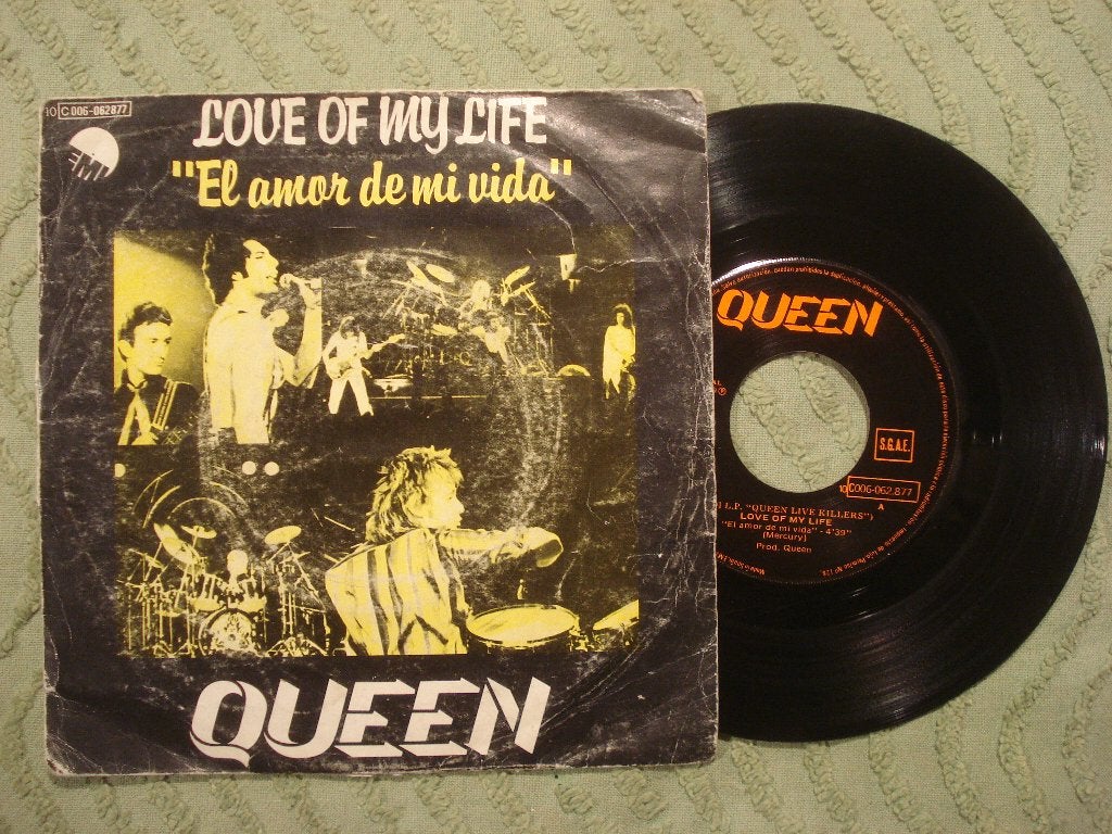 Queen 7" Vinyl Single: ‘Love of my Life [live]’ (Spanje), Cd's en Dvd's, Vinyl Singles, Ophalen of Verzenden, Gebruikt, 7 inch