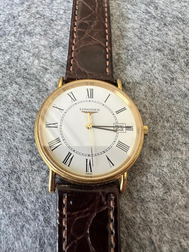 Longines Gran Classic L4.636.2 goudkleurig leren band, Overige merken, Overige materialen, Polshorloge, Ophalen of Verzenden