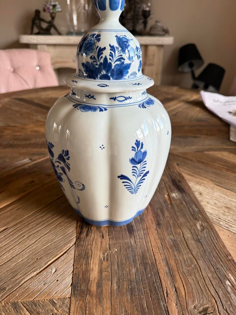 Prachtige Delfts blauwe pot met deksel, Antiek en Kunst, Ophalen