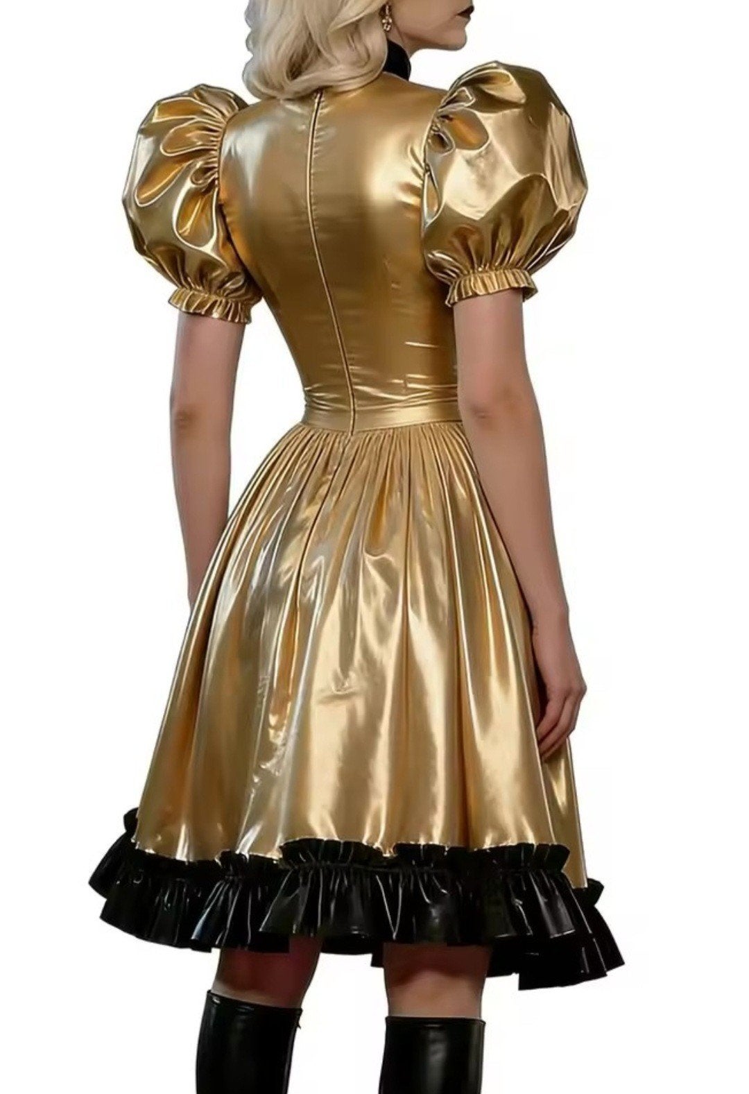 Prachtige Lak Jurk Pofmouwen, tm 7XL, Kleding | Dames, Jurken, Verzenden, Nieuw, Knielengte