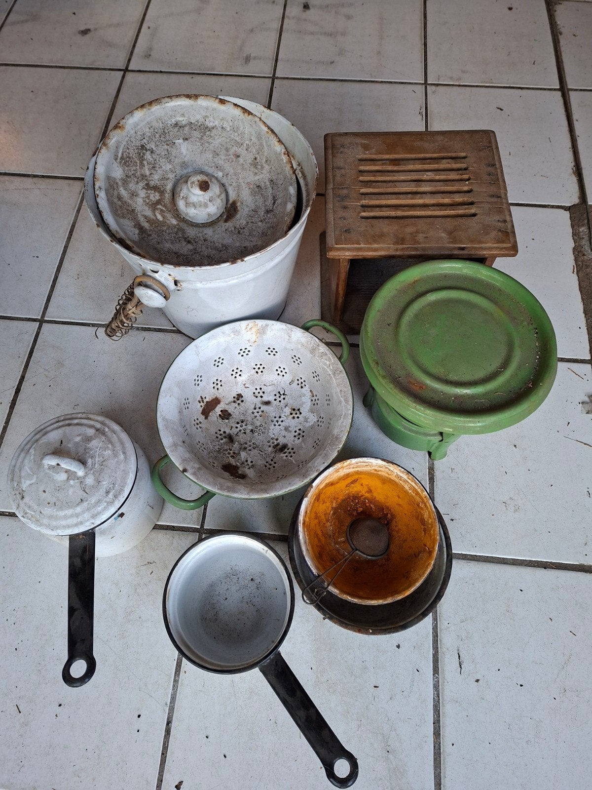 Vintage Keukengerei Collectie - Emaille en Hout, Antiek en Kunst, Ophalen
