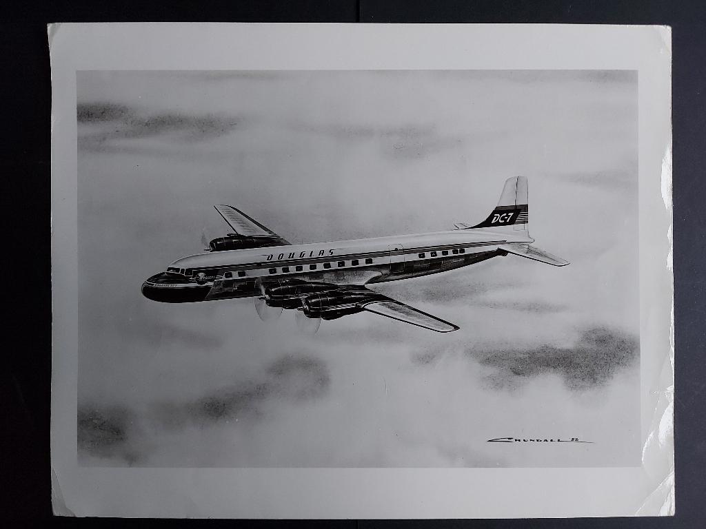 Foto van een tekening van een Douglas DC-7 (F849), Ophalen of Verzenden, Gebruikt, Kaart, Foto of Prent
