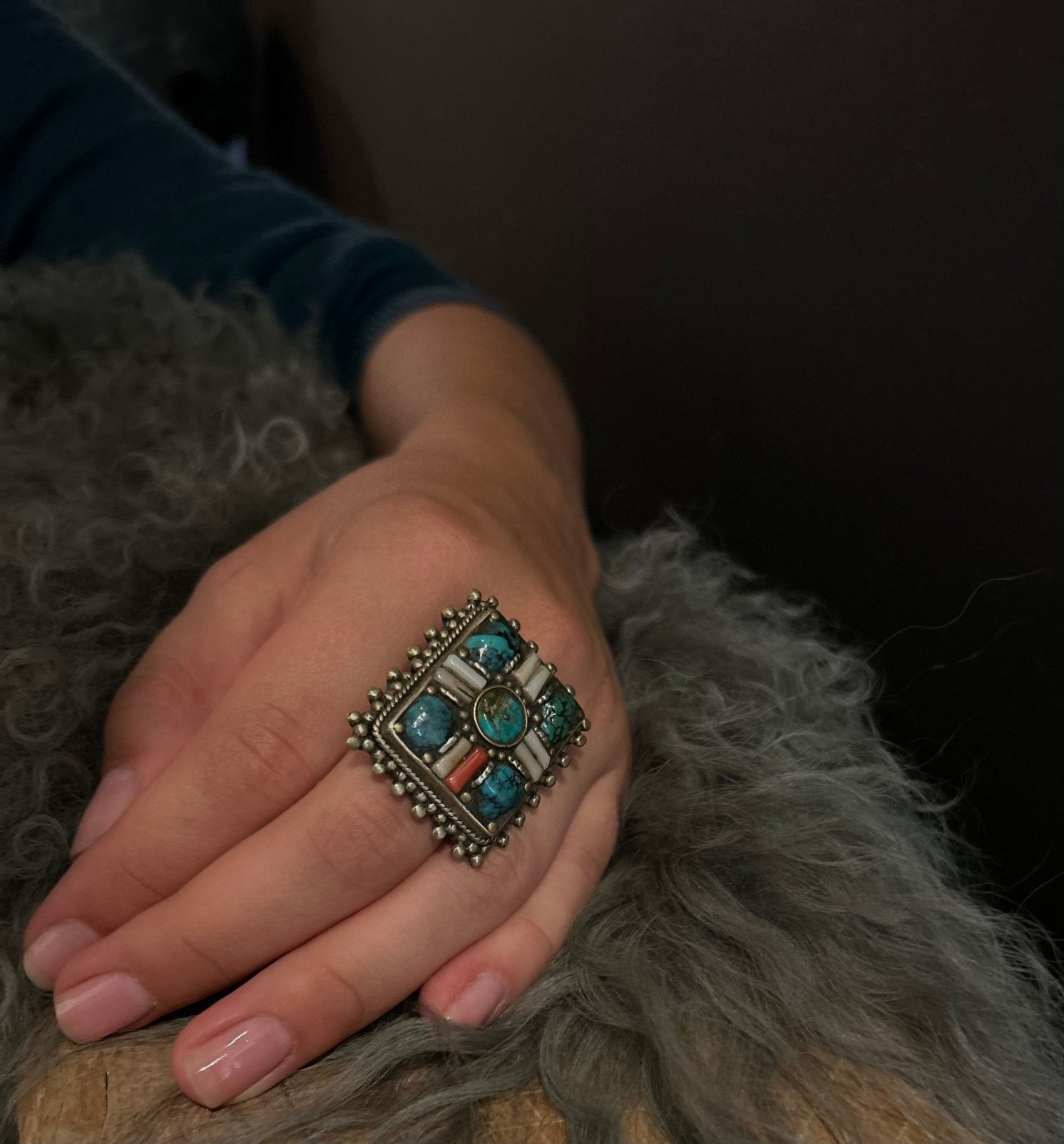 Vintage Tibetaanse grote maat ring oosters bohemian, Ophalen of Verzenden