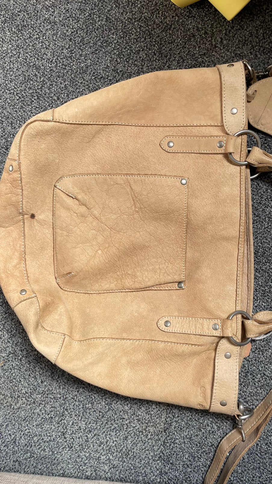 Te koop: grote leren shopper, beige, XL, Ophalen of Verzenden