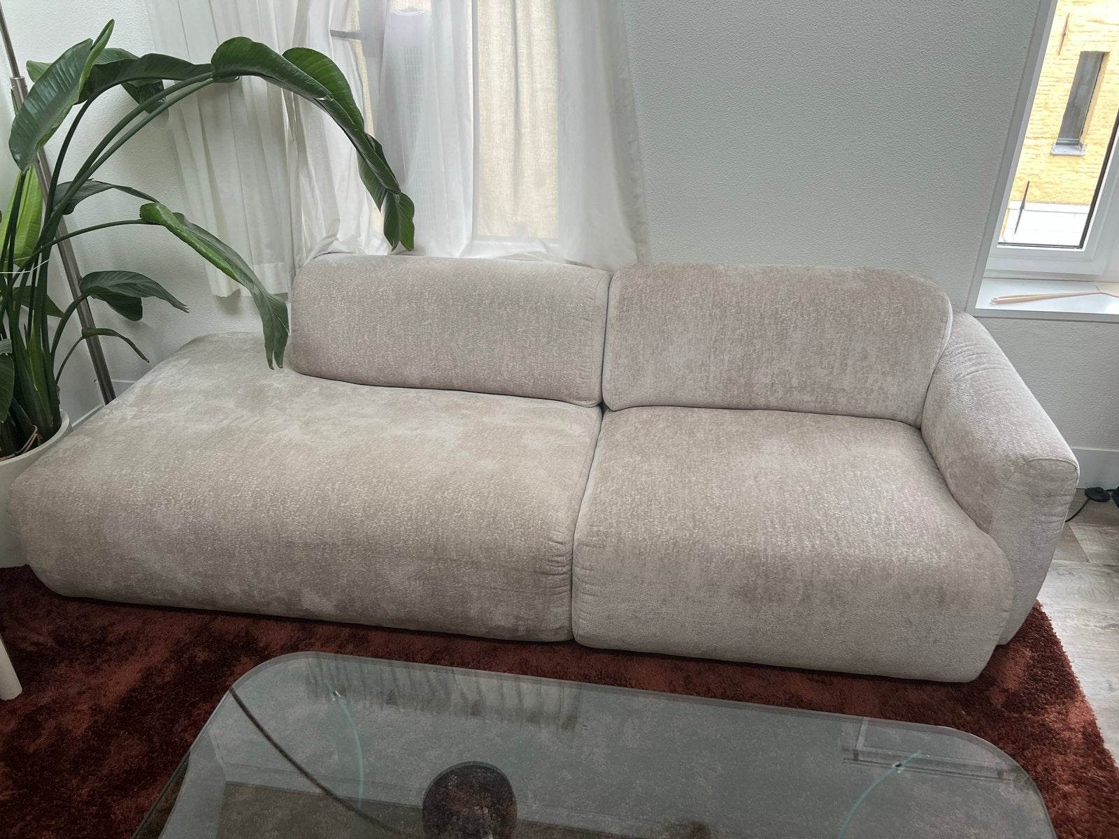 Luxe bank | Beige Crème organisch, 100 tot 125 cm, Ophalen of Verzenden, Zo goed als nieuw, Rechte bank