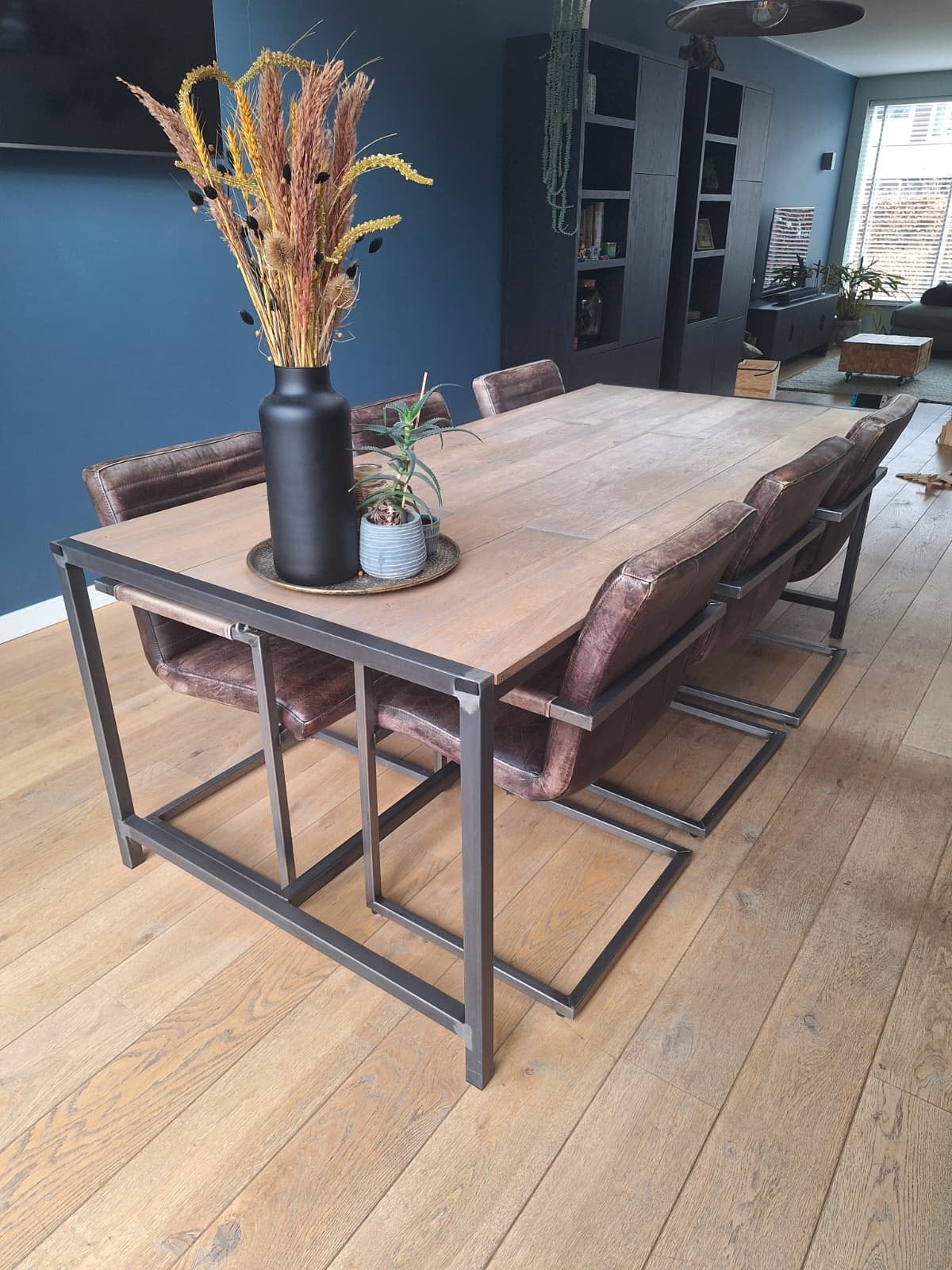 Goossens eetkamertafel met stalen frame - 220x100x77 cm, Ophalen, 100 tot 150 cm, Eikenhout, 200 cm of meer