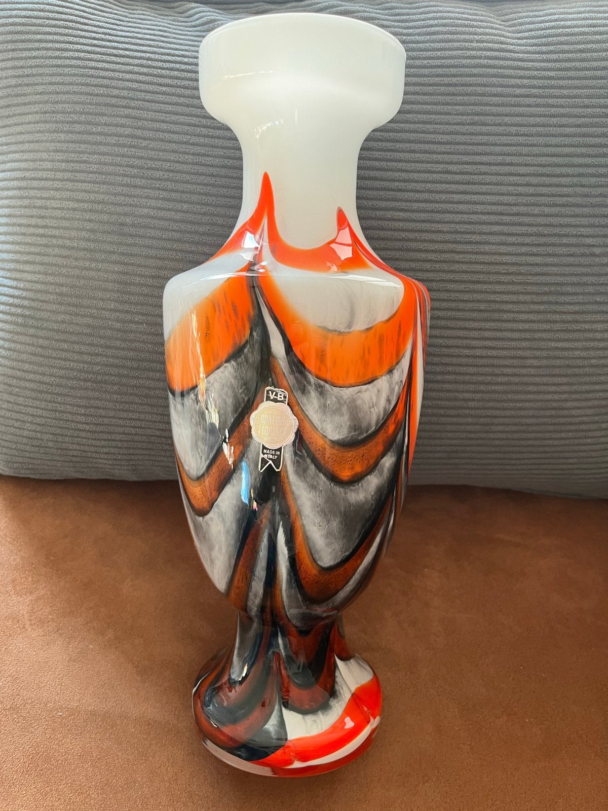 Vintage Murano Glas Vaas - Oranje, Zwart, Wit - Made in Ital, Ophalen of Verzenden