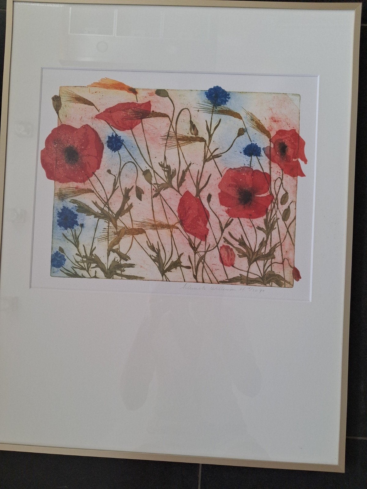 Schilderij met metalen lijst 50 bij 65 cm ets, Ophalen, 50 – 75, Gebruikt, Schilderij
