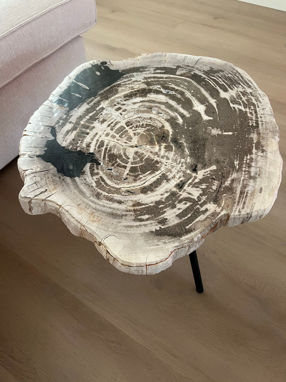 Unieke versteend houten salontafel, Huis en Inrichting, Ophalen, 50 tot 100 cm, Zo goed als nieuw, Overige vormen