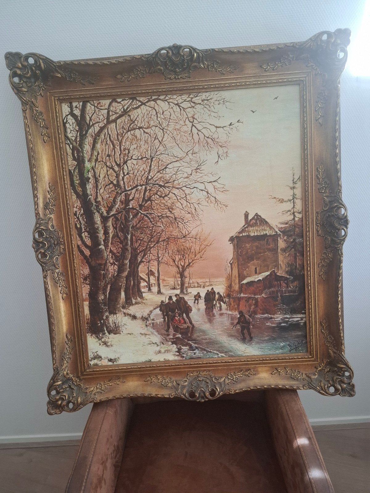 Schilderij B. Ader '76 - Winterlandschap met schaatsers, Ophalen