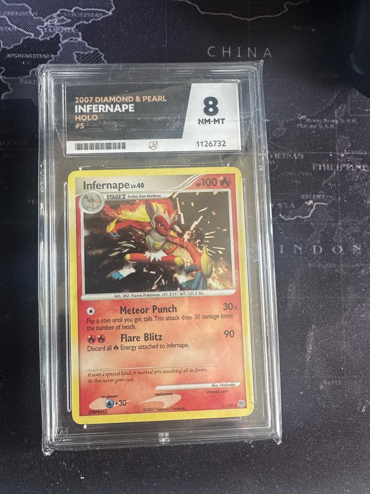 2007 Diamond & Pearl Infernape Holo #5 PSA 8 NM-MT Pokémon, Ophalen of Verzenden, Zo goed als nieuw, Losse kaart