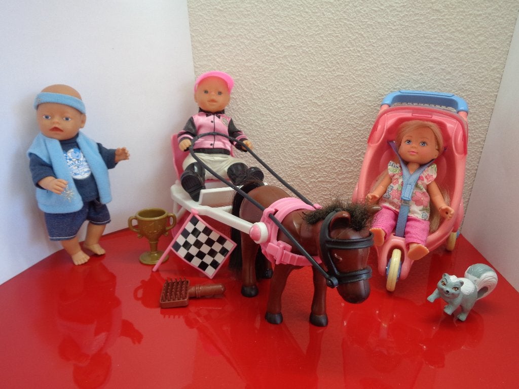 Baby Born Mini: 3 Popjes + Jogger + Sulky met paardje en acc, Kinderen en Baby's, Speelgoed | Poppen, Ophalen of Verzenden, Gebruikt