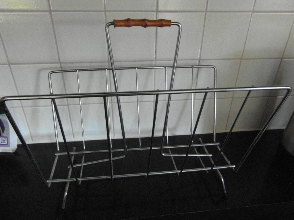 lectuurmand lectuurbak metaal  jaren 60 item hout handvat, Met handvat, Metaal, Lectuurbak, Ophalen of Verzenden