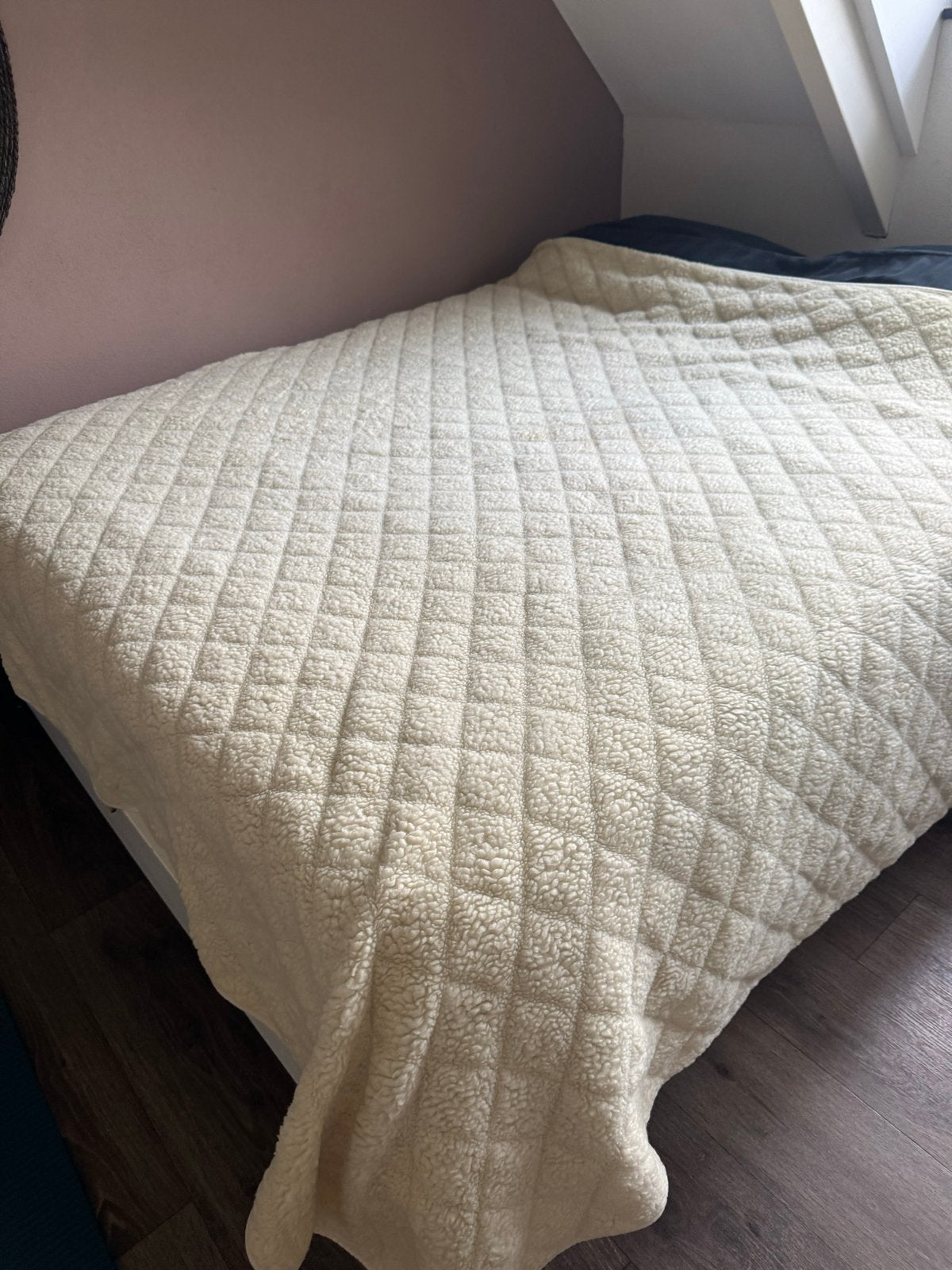 Merlan deken van merinowol met cashmere, Gebruikt, Lits-jumeaux, Beige, Dekbedovertrek