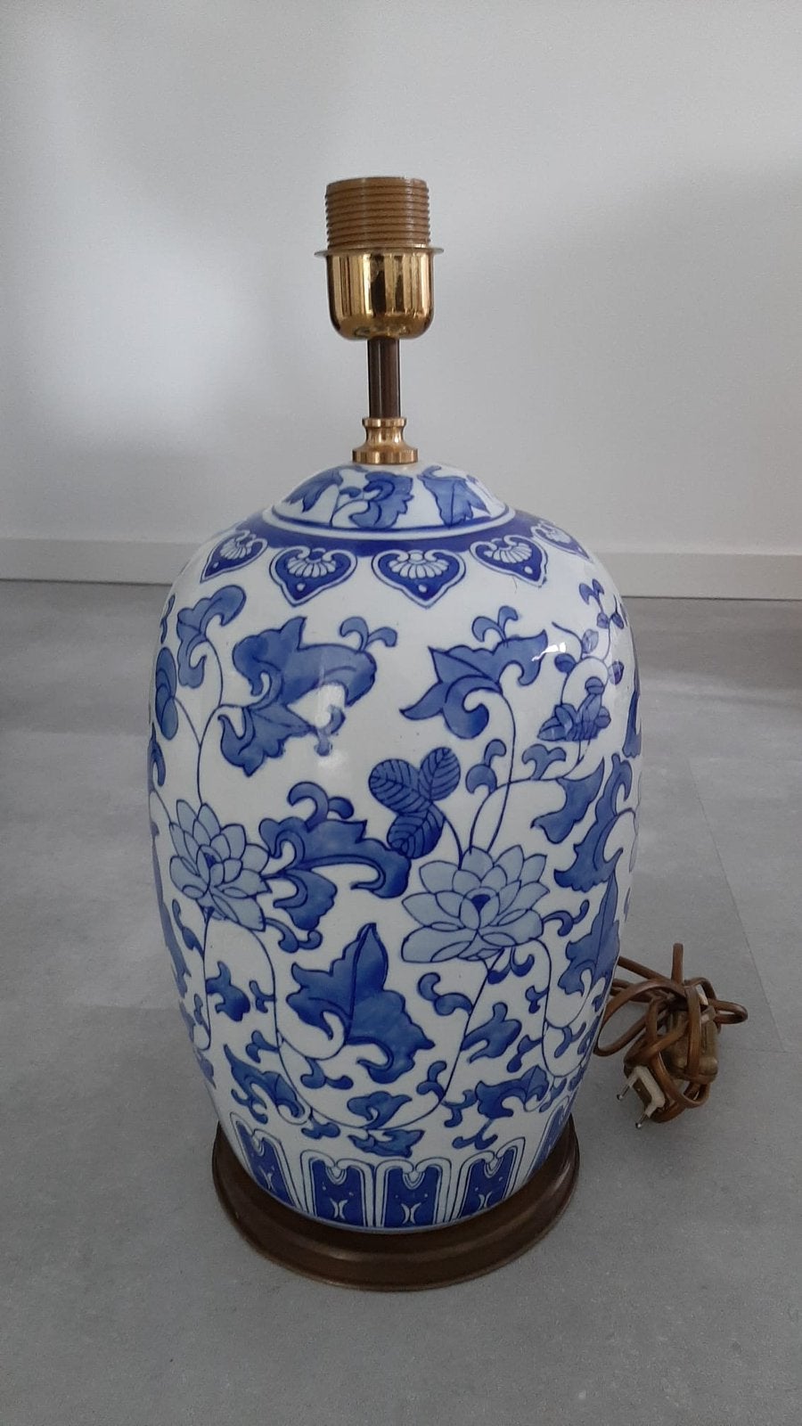 Vintage Chinese vaas lampvoet lamp tafellamp wit blauw, Ophalen of Verzenden, Zo goed als nieuw, Minder dan 50 cm