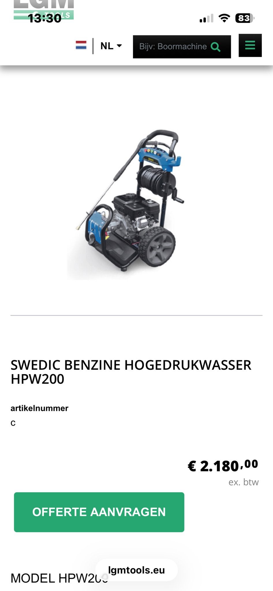 SWEDIC Benzine Hogedrukreiniger HPW200 - Nieuw, Tuin en Terras, Hogedrukreinigers, Ophalen of Verzenden, Nieuw, Benzine