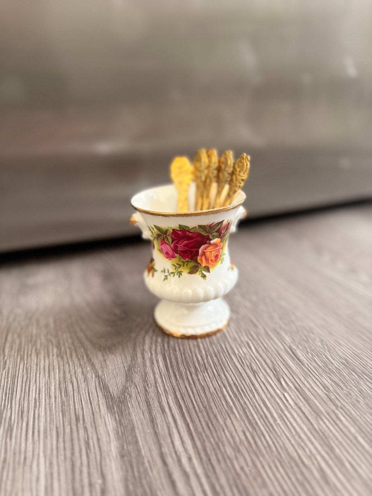 Lepelvaasje met lepels! Royal albert old country roses!, Ophalen of Verzenden