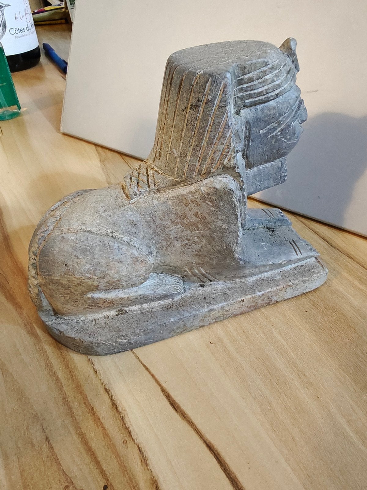 2 x Oude stenen Sphinx als set 12x 9 cm in topstaat, Ophalen of Verzenden