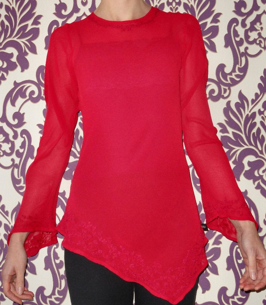 Didi Indiase Hippie Gypsy doorzichtige rode Blouse, Maat 42/44 (L), Didi, Ophalen of Verzenden, Gedragen