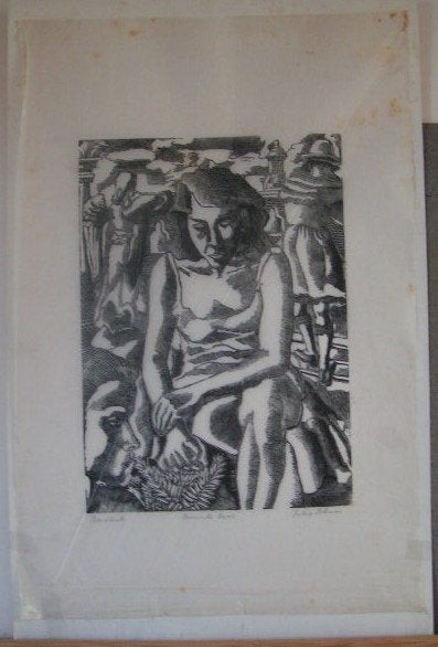Hubert Bekman unframed "Memento Mori" inkt ets tekening NHS, Ets, Religie, Ophalen of Verzenden, 23 cm