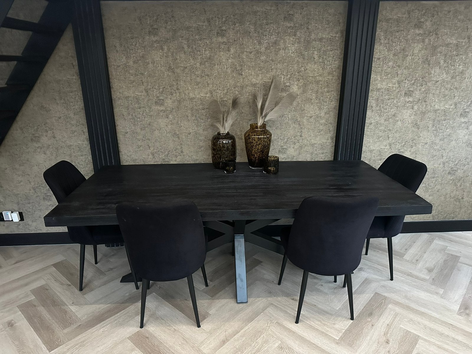 Zwart mango houten eettafel te koop mokana, Ophalen, 200 cm of meer, 50 tot 100 cm, Zo goed als nieuw