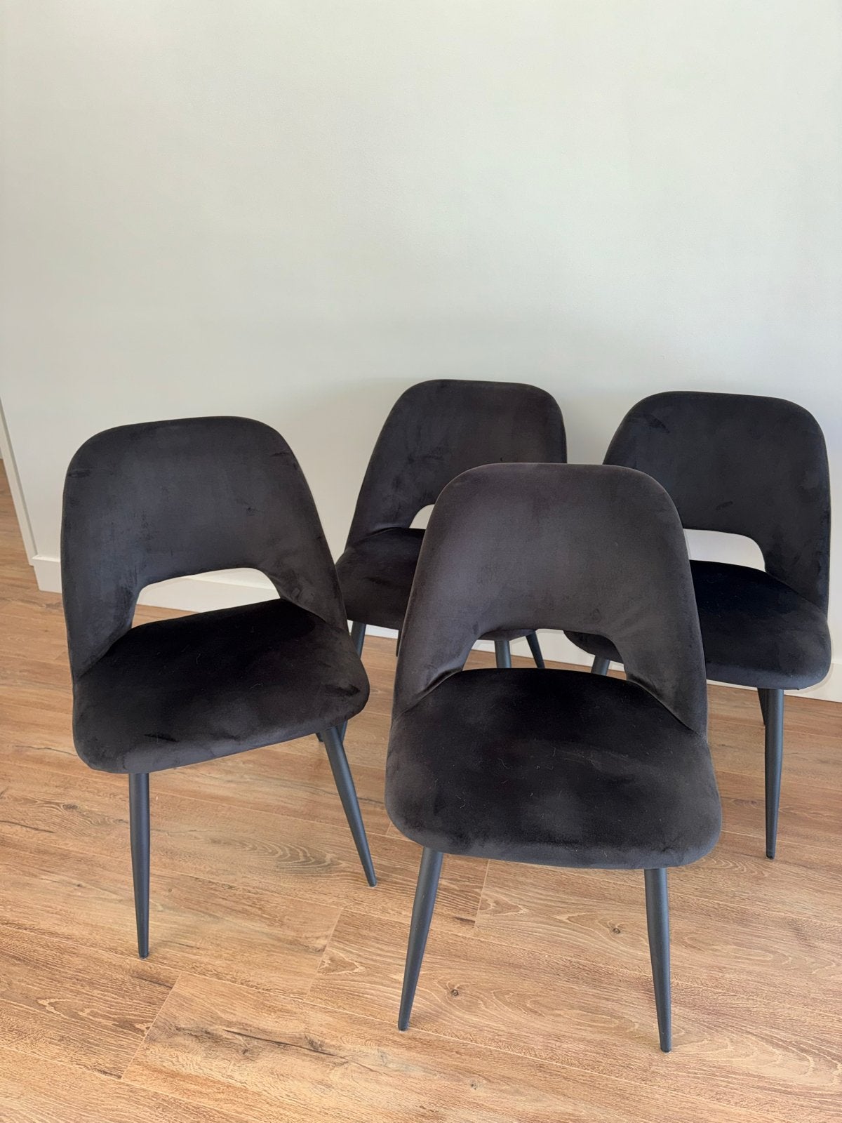 Set van 4 zwarte fluwelen eetkamerstoelen - Kwantum Avigon, Ophalen, Gebruikt, Zwart, Vier