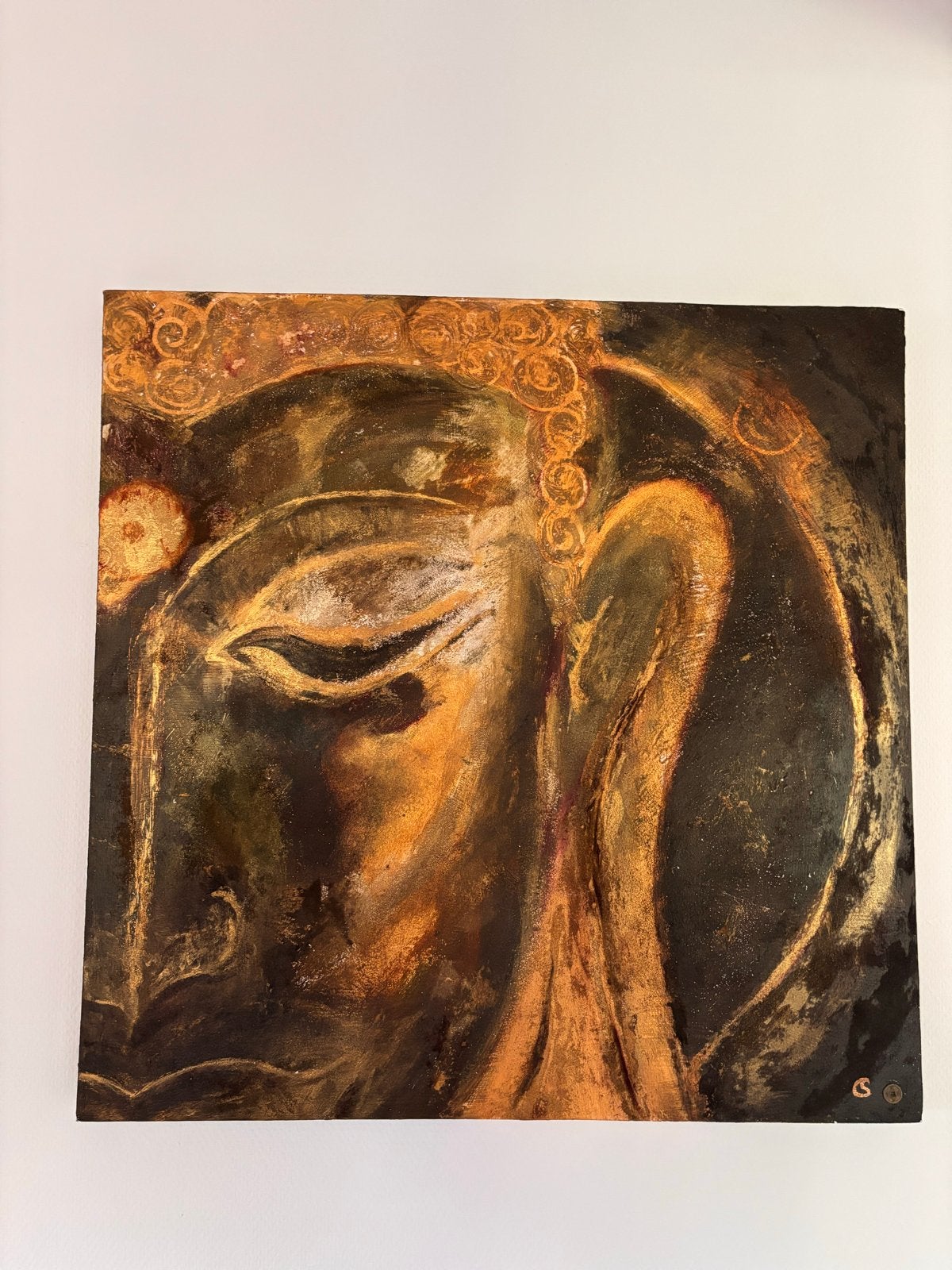Boeddha Hoofd Schilderij 70 x 70 cm, Ophalen, Overige stijlen, Doek, Portret of Personen