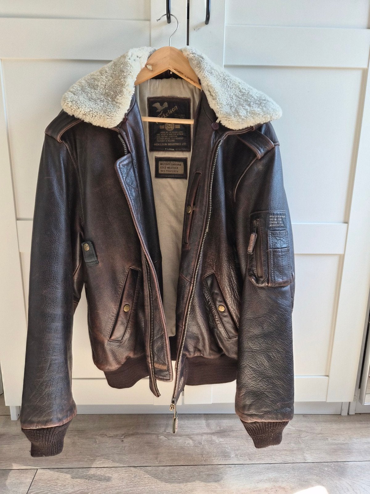 Niccelson Piloten Winterjas - Bruin Leer met Bontkraag, Kleding | Heren, Jassen | Winter, Gedragen, Maat 56/58 (XL), Bruin, Ophalen of Verzenden