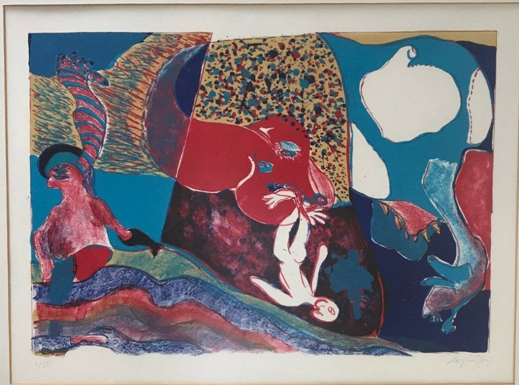 Jacqueline B de Jong(1939) Kl Lithografie"Fig Compo" Ges Gen, Personages en Fantasiefiguren, Gelimiteerde oplage, Ophalen of Verzenden