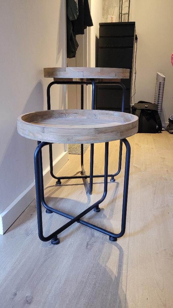 Houten bijzettafels, Minder dan 55 cm, Rond, Zo goed als nieuw, Industrieel