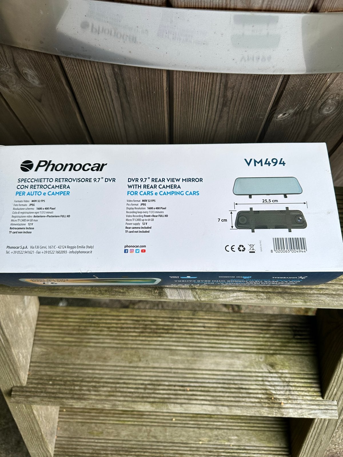 Phonocar VM494 DVR 9.7" Achteruitkijkspiegel met Camera, Verzenden, Nieuw