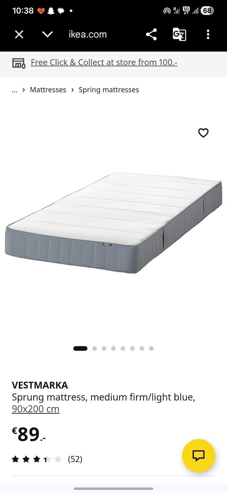 VESTMARKA

Sprung mattress, medium firm/light blue, 90x200 c, Ophalen, Zo goed als nieuw, Eenpersoons, 90 cm