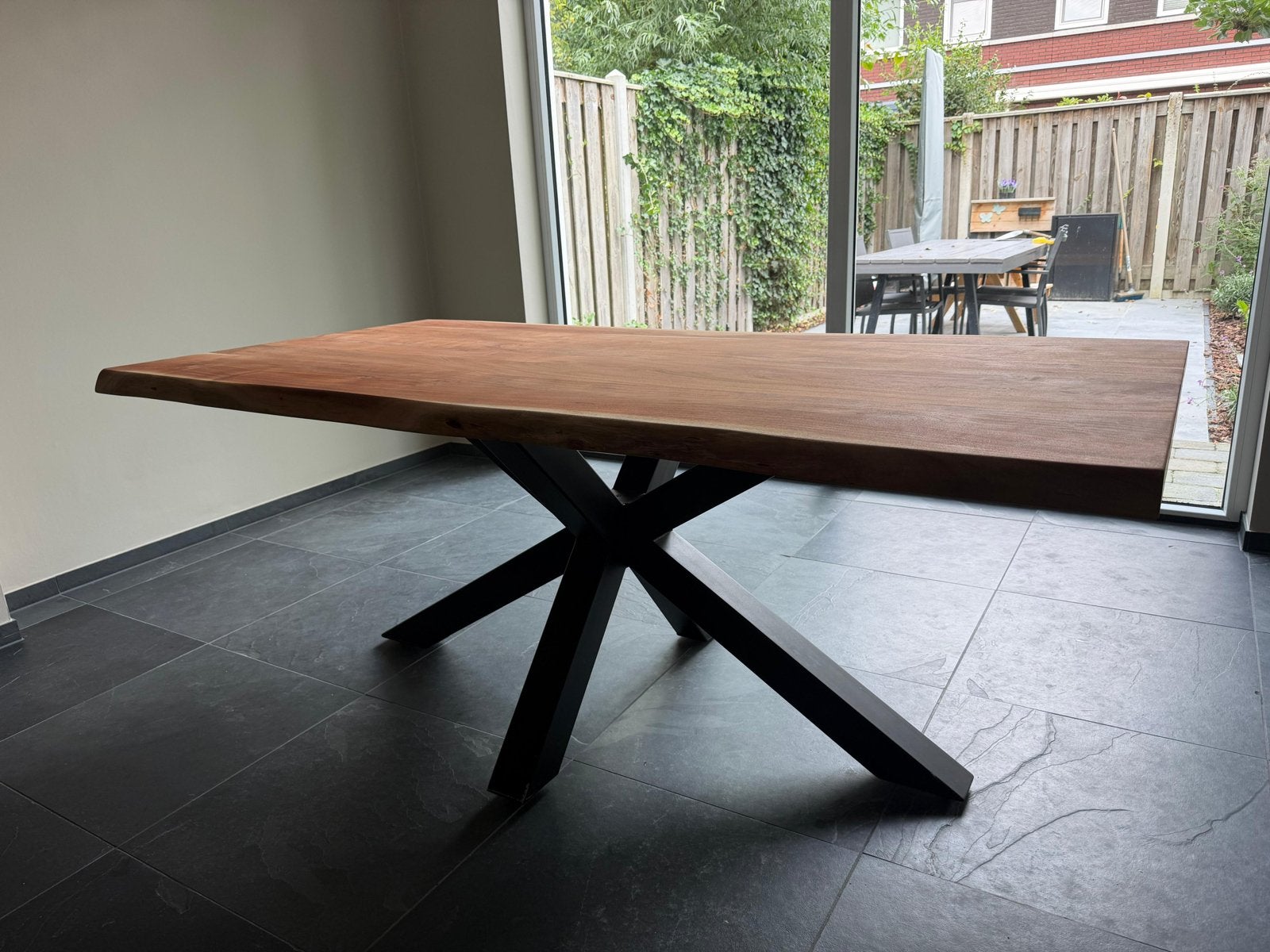 Boomstamtafel met spinpoot - 200cm x 100cm, Ophalen, Gebruikt, 100 tot 150 cm, 150 tot 200 cm