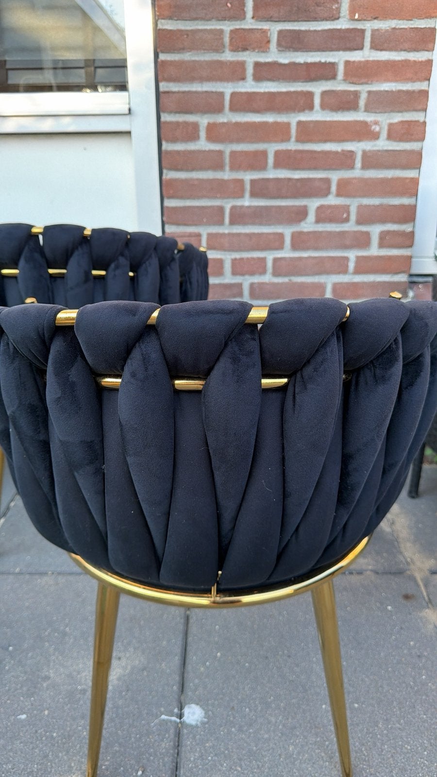 6 zwarte eetkamer stoelen met goude poten, Ophalen, Zo goed als nieuw, Zwart, Vijf, Zes of meer stoelen