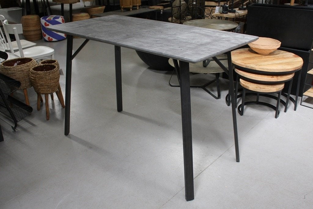 Hippe bartafel metaal 3D betonlook 140x70 statafel grijs, Ophalen, 5 krukken of meer, Zo goed als nieuw, 90 cm of meer