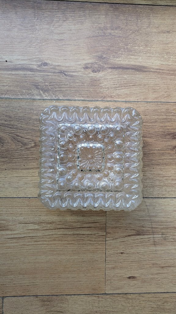 Plafondlamp glas vierkant, Huis en Inrichting, Lampen | Plafondlampen, 18 cm, Vintage, Zo goed als nieuw, Glas
