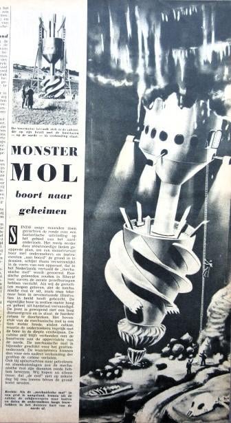 Artikel Monster Mol boort naar geheimen 1954 boren onderzoek, Ophalen of Verzenden, 1940 tot 1960, Krant
